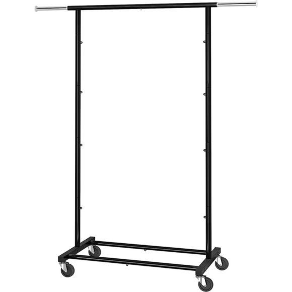 Standard Rod Clothing Garment Rack Rolling Clothes Organizer on Wheels Black